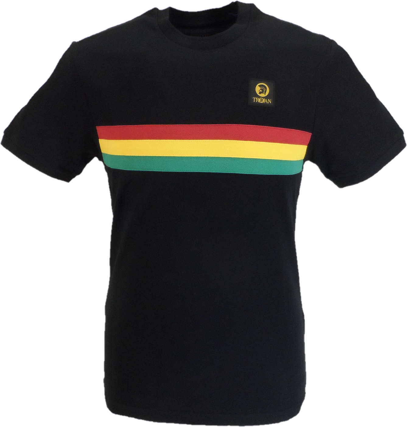 Trojan Mens Black Rasta Retro Pique T Shirt