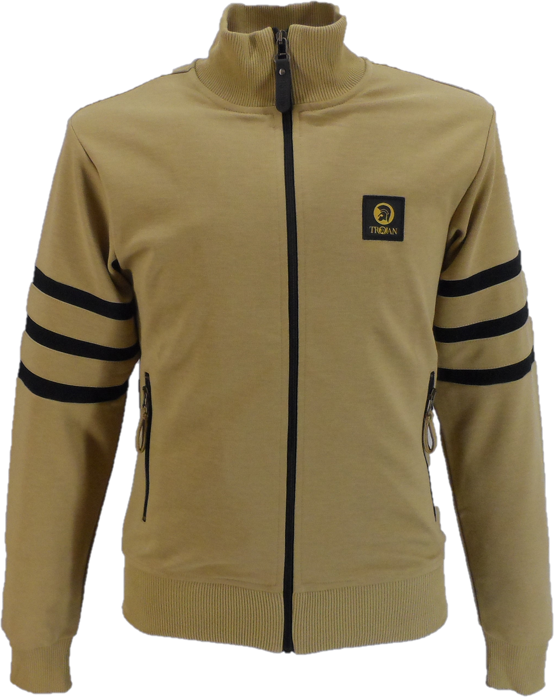 Trojan Mens Camel Brown Sleeve Stripe Zip Track Tops