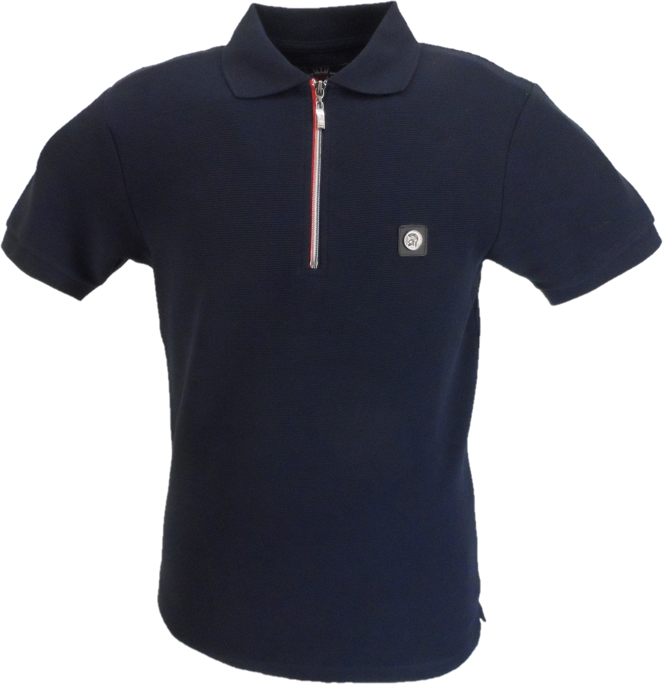 Trojan Mens Navy Blue Ottoman Rib Chrome-effect Zip Polo Shirt