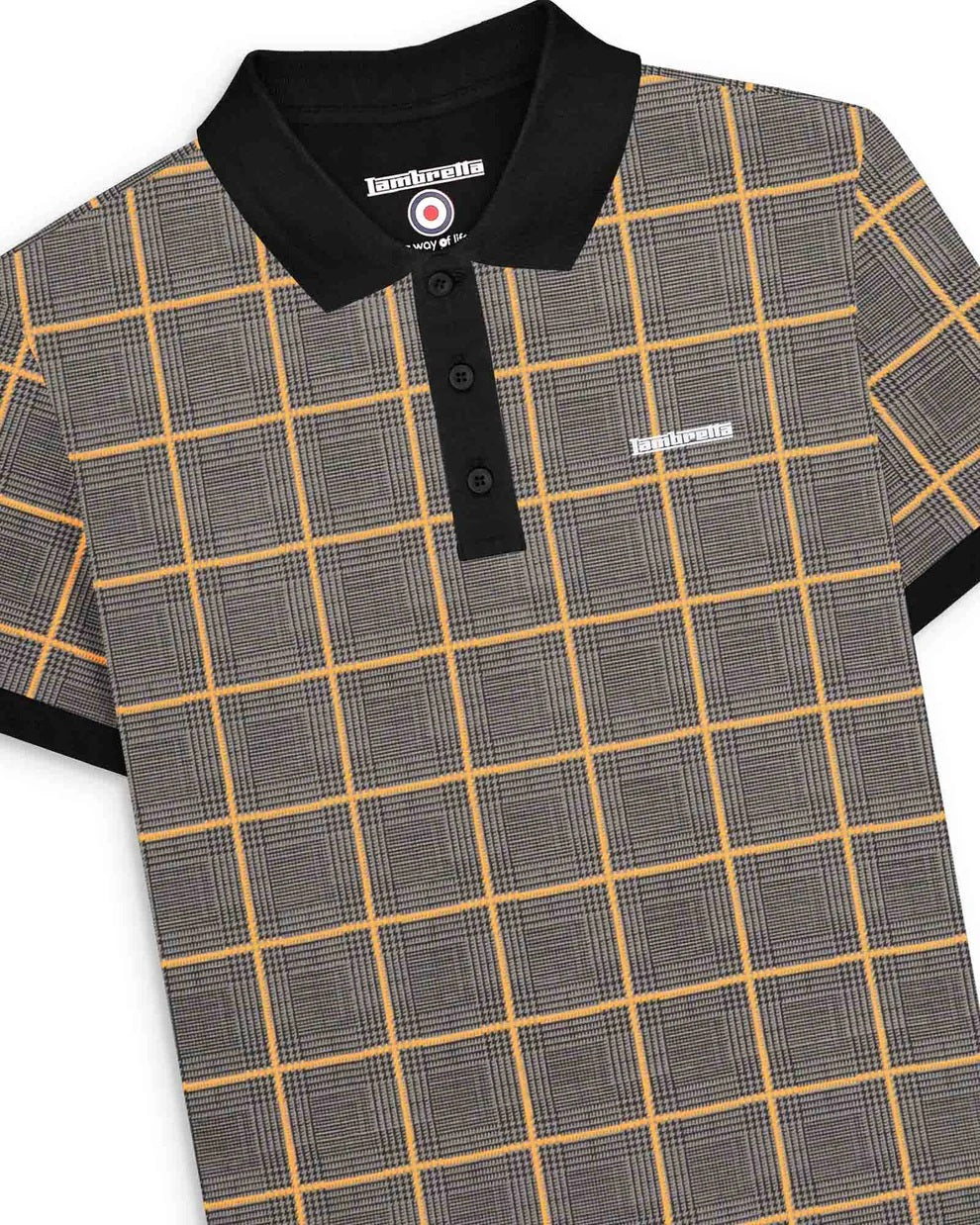 Lambretta Mens Steel Grey Big Check Polo Shirts