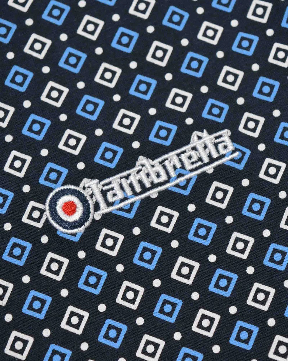 Lambretta Mens Navy Blue Geometric Print Cotton Polo Shirts