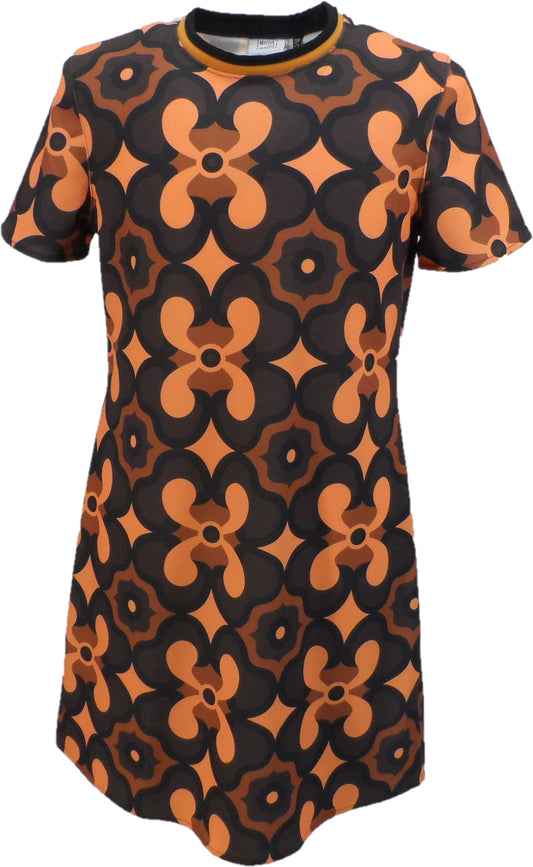 LHM Ladies 60s Retro Mod Vintage Orange/Brown Mini Dress