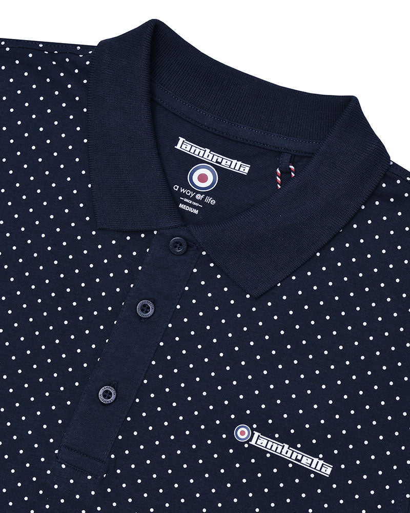 Lambretta Mens Navy/White Polka Dot Print Polo Shirts