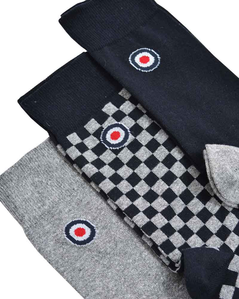 Lambretta Mens 3 Pair Grey/Navy Pack of Retro Socks