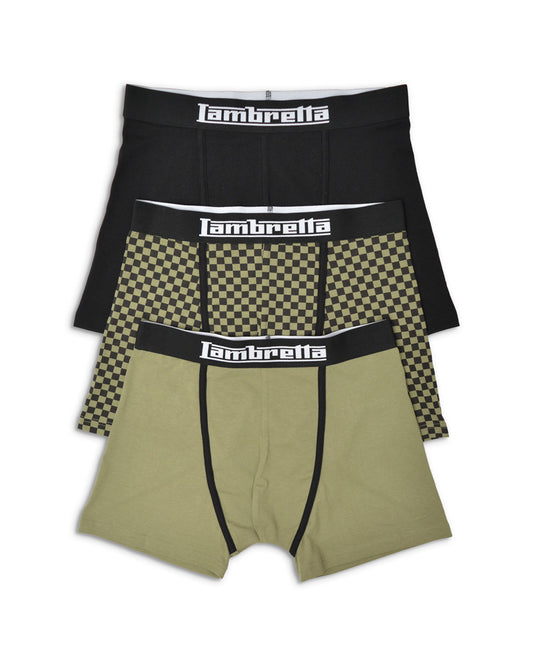 Lambretta Mens Khaki/Black 3 Pair Pack Boxer Shorts