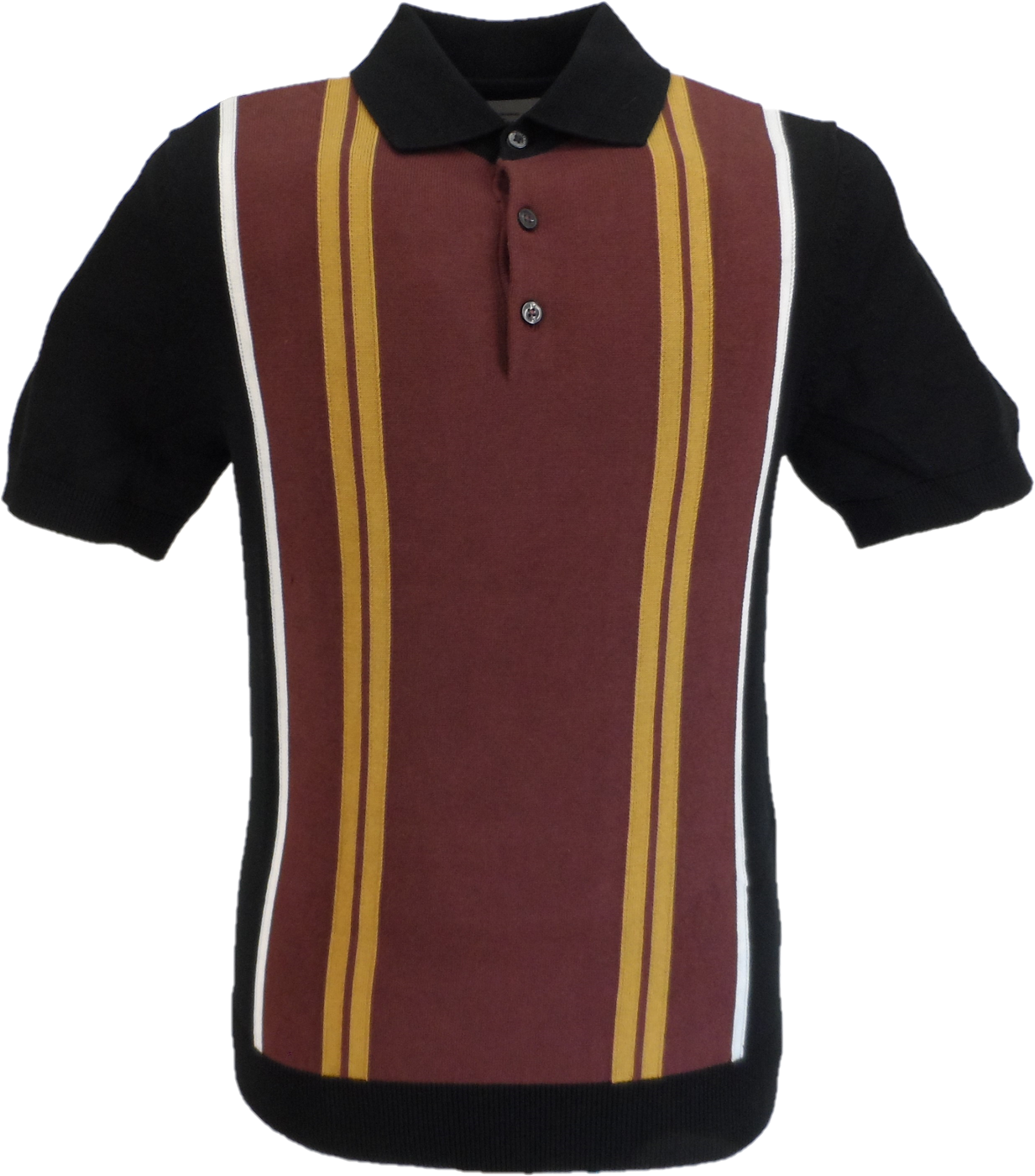 Ben Sherman Black Knitted Striped Mod Polo Shirt