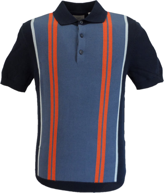 Ben Sherman Navy Blue Knitted Striped Mod Polo Shirt