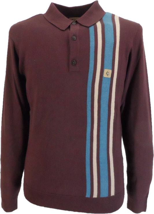 Gabicci Vintage Berry Red Soda Stripe Knitted Polo