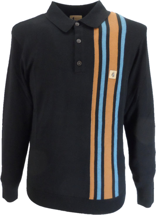 Gabicci Vintage Black Soda Stripe Knitted Polo