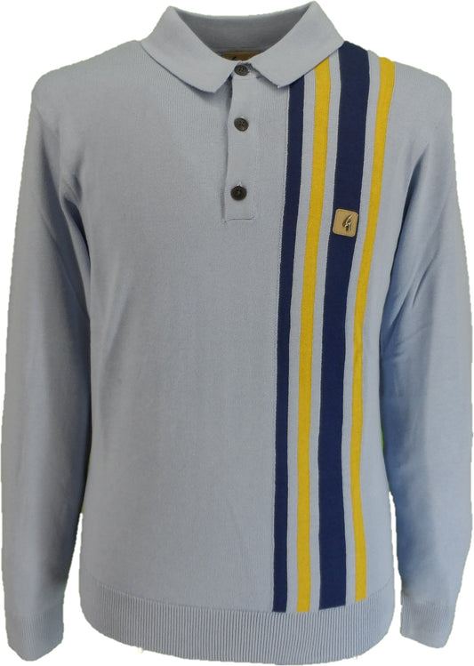 Gabicci Vintage Dusk Blue Soda Stripe Knitted Polo