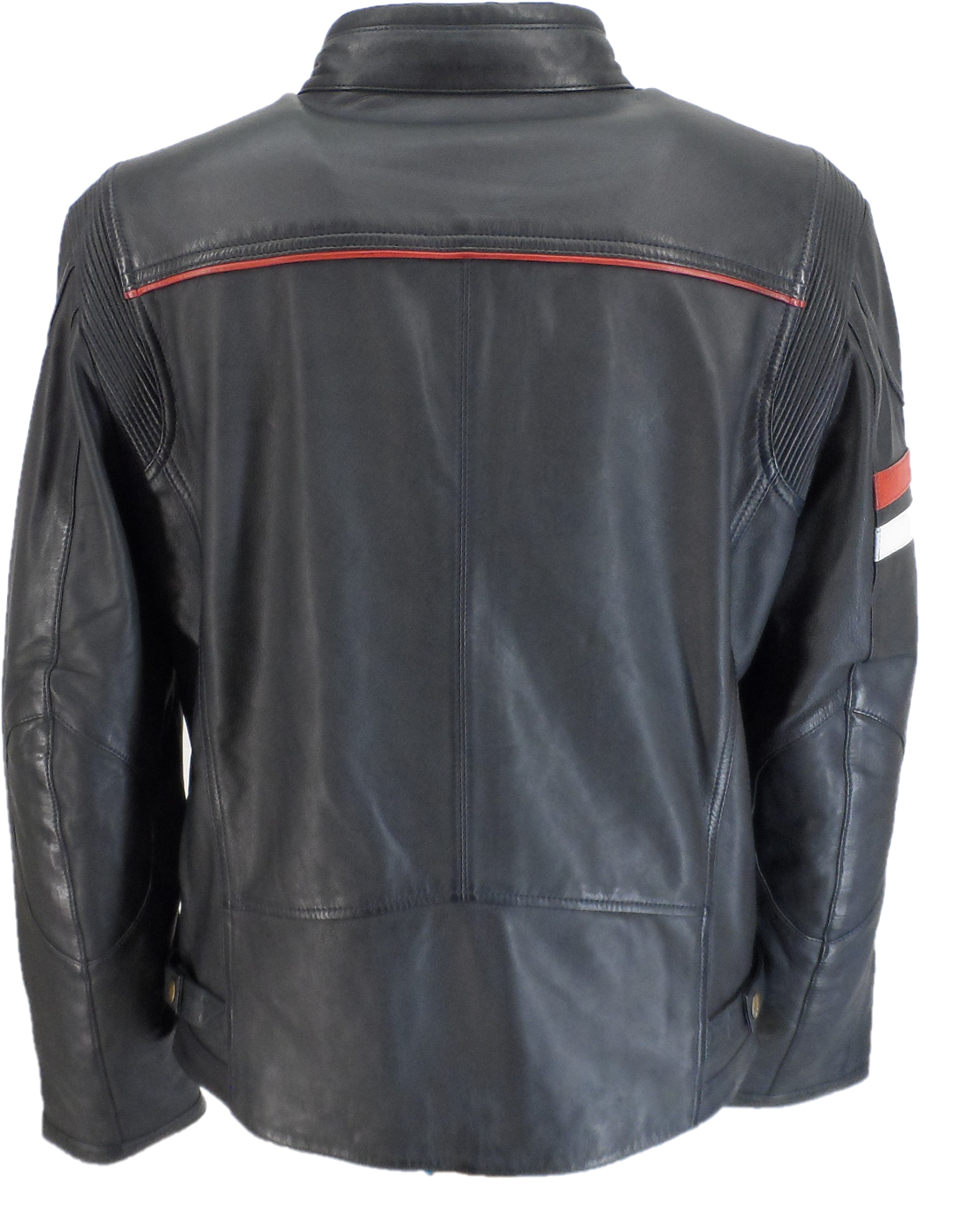 Gabicci Mens Navy/White/Red Leather Rally Jacket