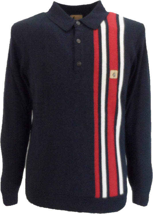 Gabicci Vintage Navy Blue Soda Stripe Knitted Polo