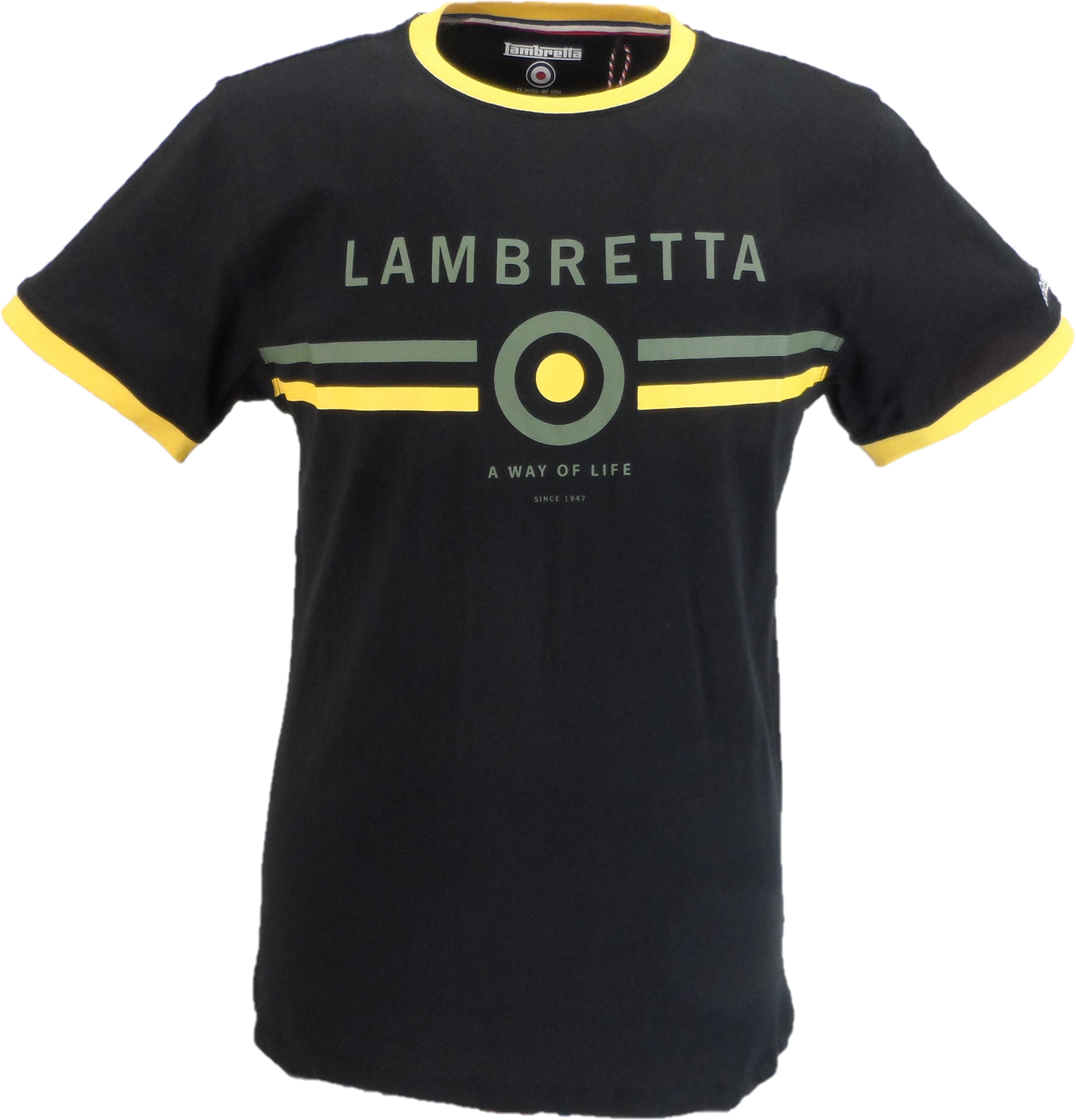 Lambretta Mens Black Gold Retro Target Ringer T-Shirt