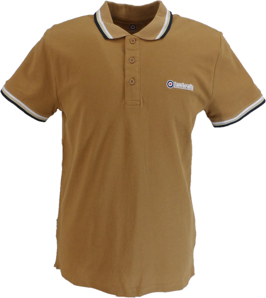 Lambretta Tobacco Brown/White/Navy/Cream Retro Target Logo 100% Cotton Polo Shirts