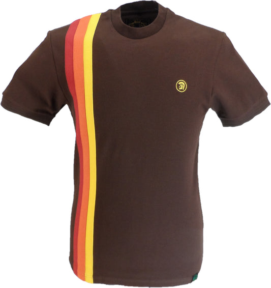 Trojan Mens Chocolate Brown Racing Stripe Pique T Shirt