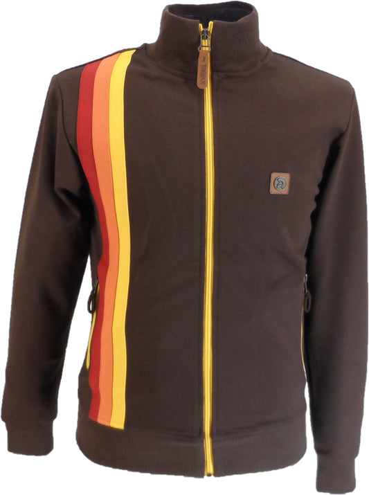 Trojan Records Mens Chocolate Brown Stripe Retro Track Tops