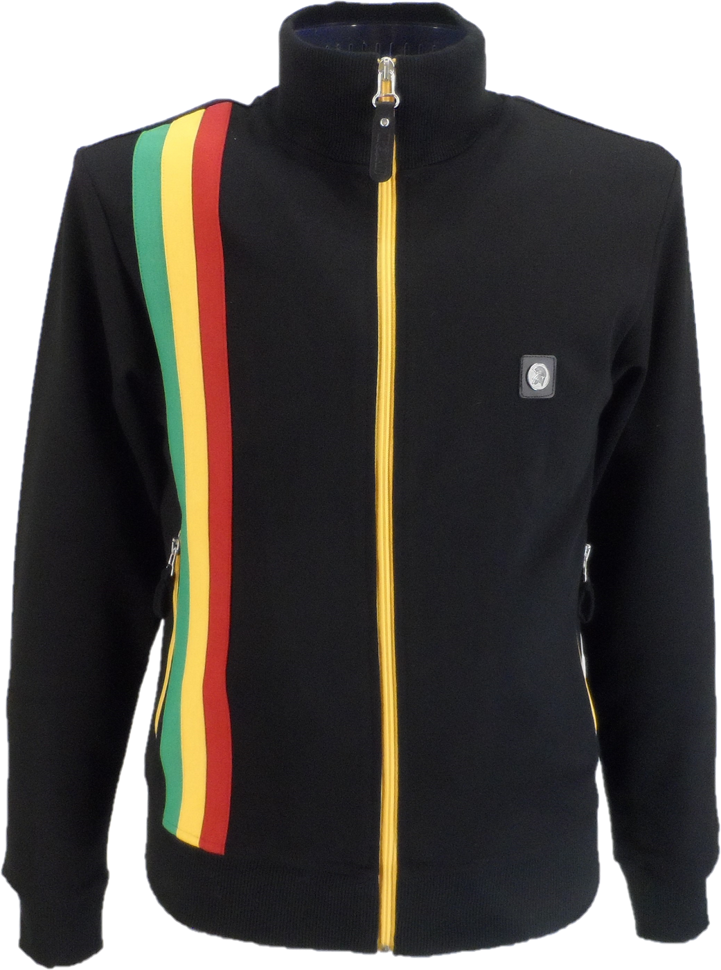 Trojan Records Mens Black Rasta Stripe Retro Track Tops