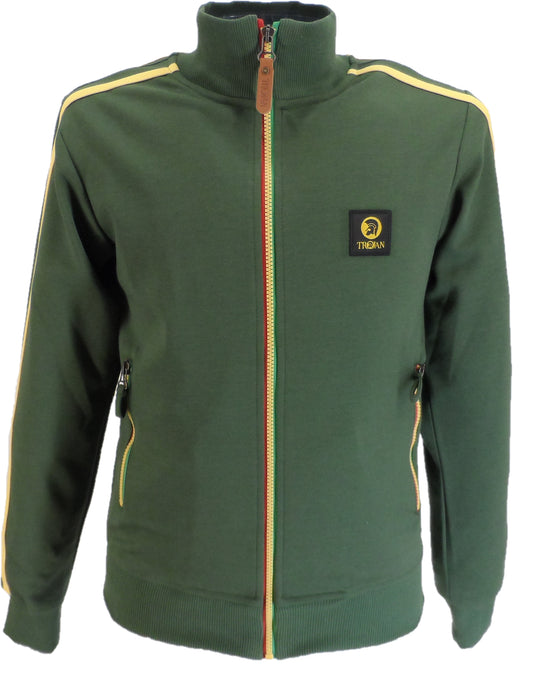 Trojan Mens Army Green Twin-Stripe Contrast Zip Retro Track Tops