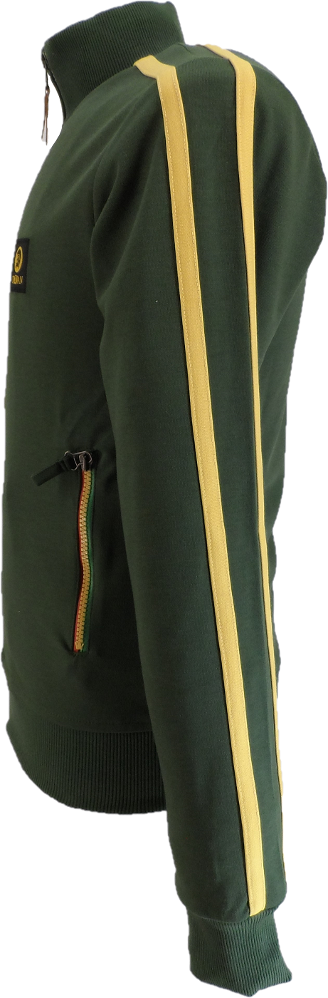 Trojan Mens Army Green Twin-Stripe Contrast Zip Retro Track Tops