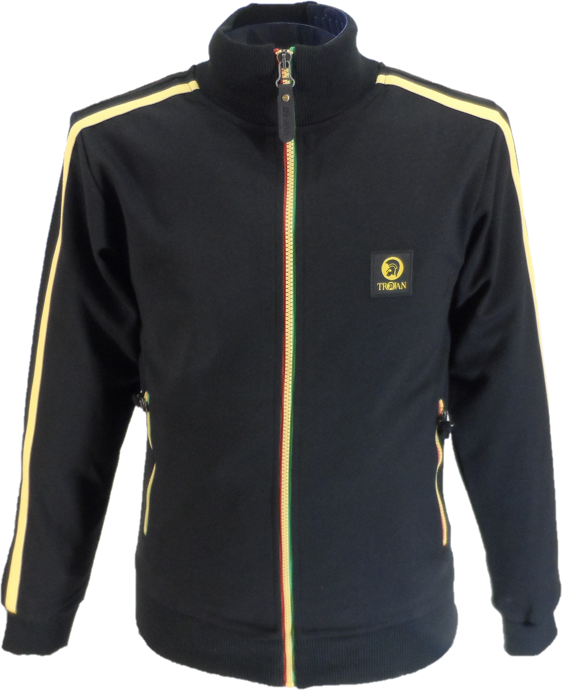 Trojan Mens Black Twin-Stripe Contrast Zip Retro Track Tops