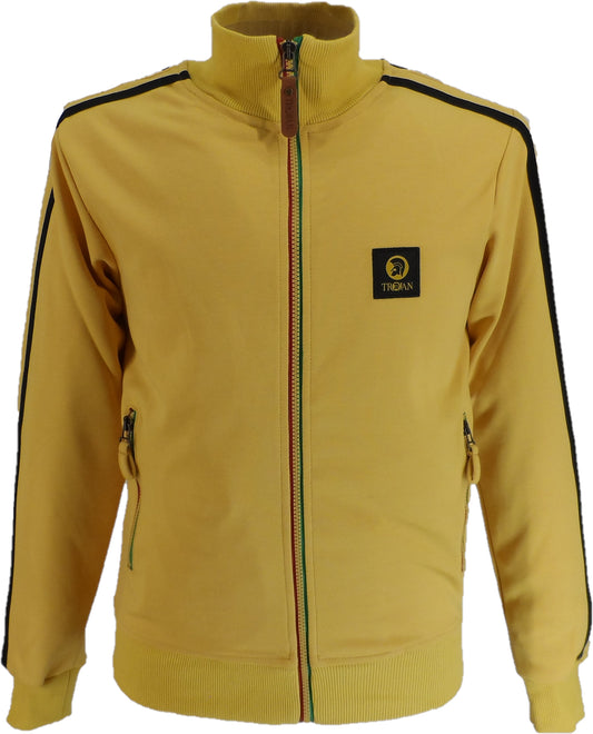 Trojan Mens Mustard Yellow Twin-Stripe Contrast Zip Retro Track Tops