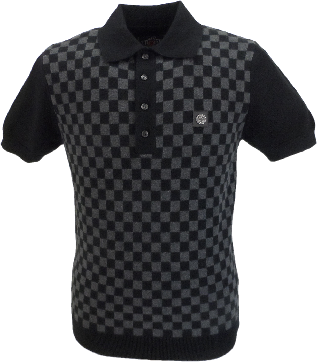 Trojan Mens Black Chequerboard Panel Polo Shirts