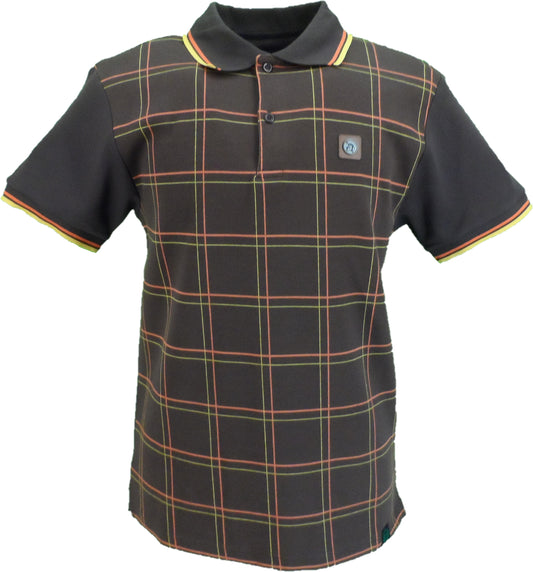 Trojan Mens Chocolate Brown Check Panel Polo Polo Shirt