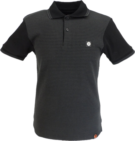 Trojan Mens Black Houndstooth Panel Polo Shirt