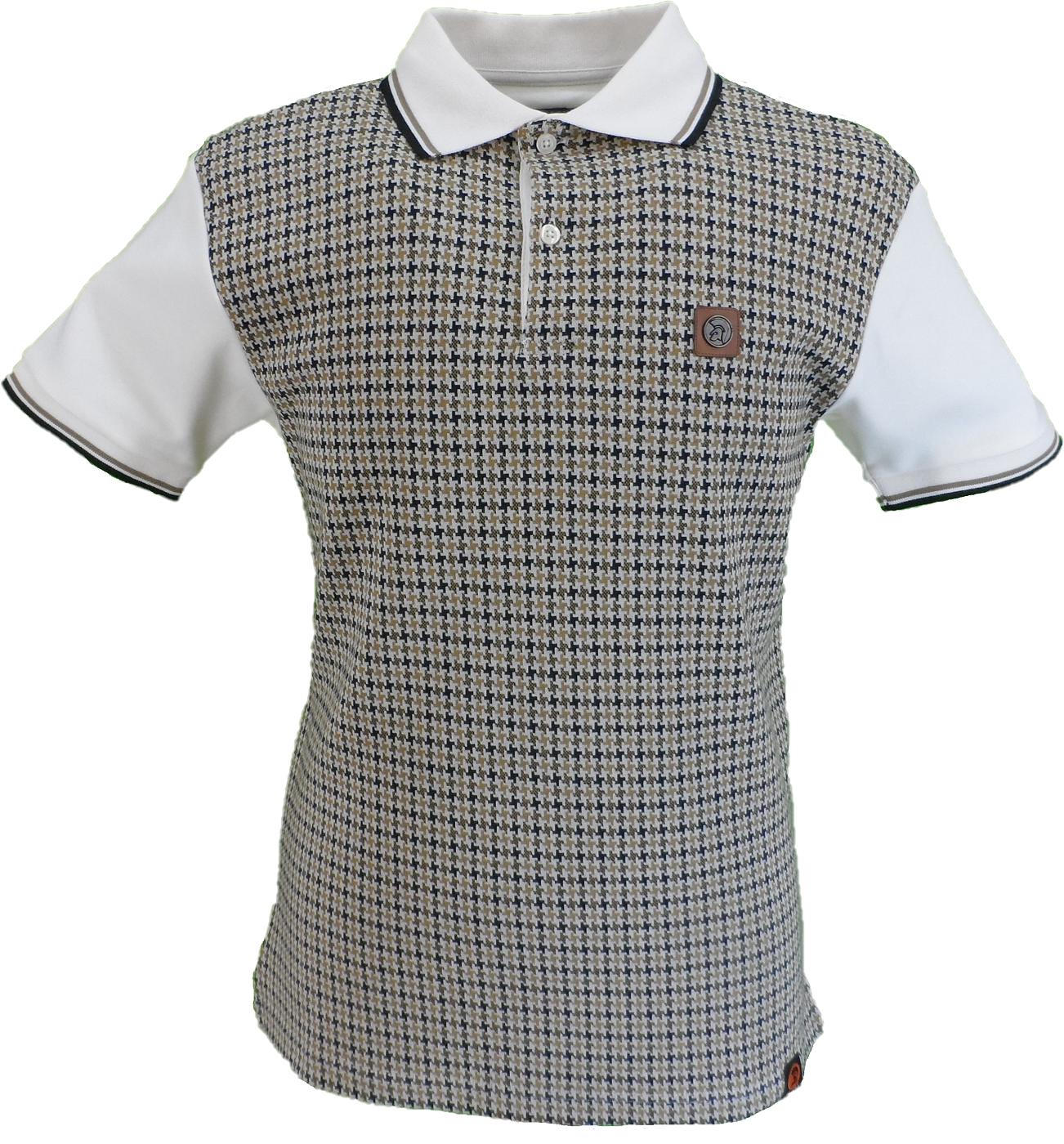 Trojan Mens Ecru Houndstooth Panel Polo Shirt