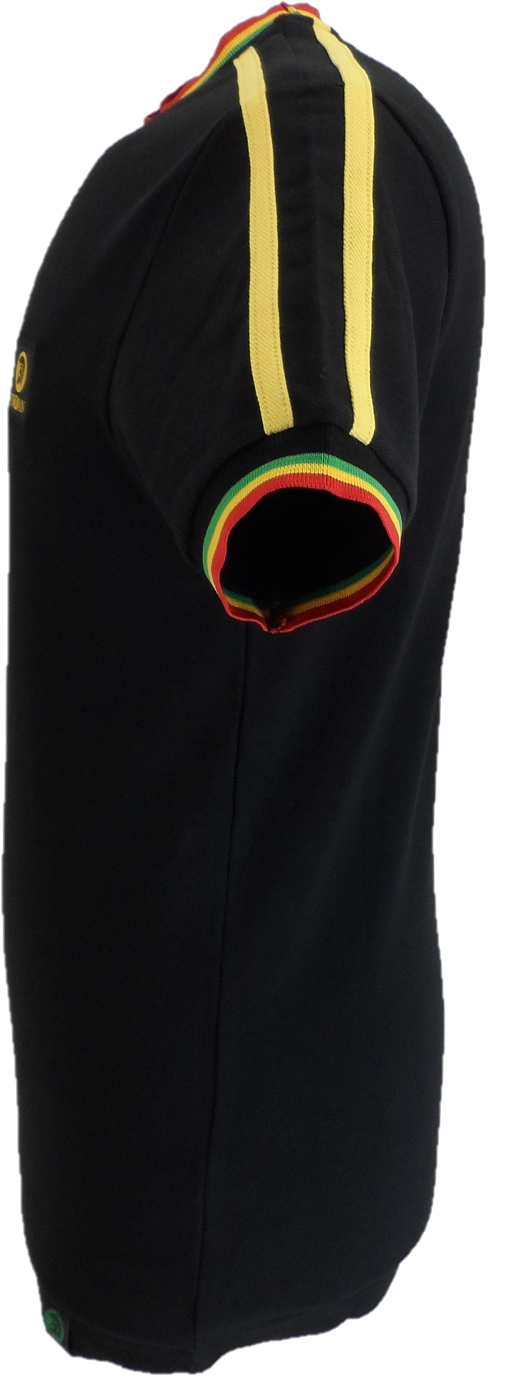 Trojan Mens Black Rasta Tipped Pique T Shirt