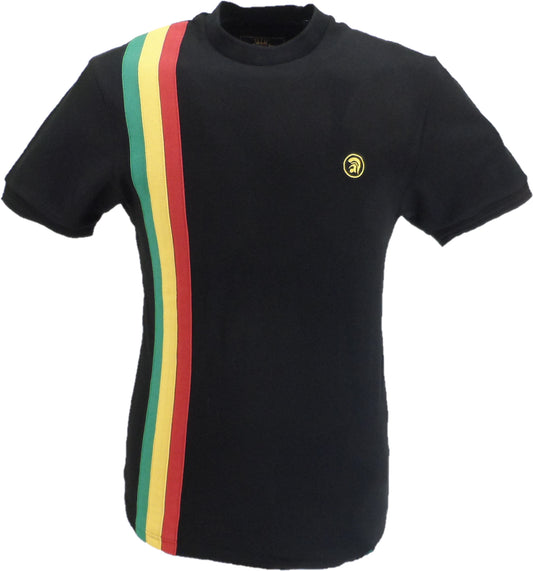 Trojan Mens Black Rasta Racing Stripe Pique T Shirt