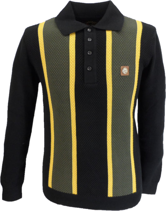 Trojan Mens Black Textured Stripe Polo Shirts