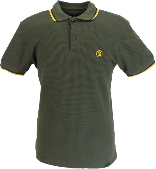 Trojan Mens Army Green Textured Twin Tipped Polo Shirt