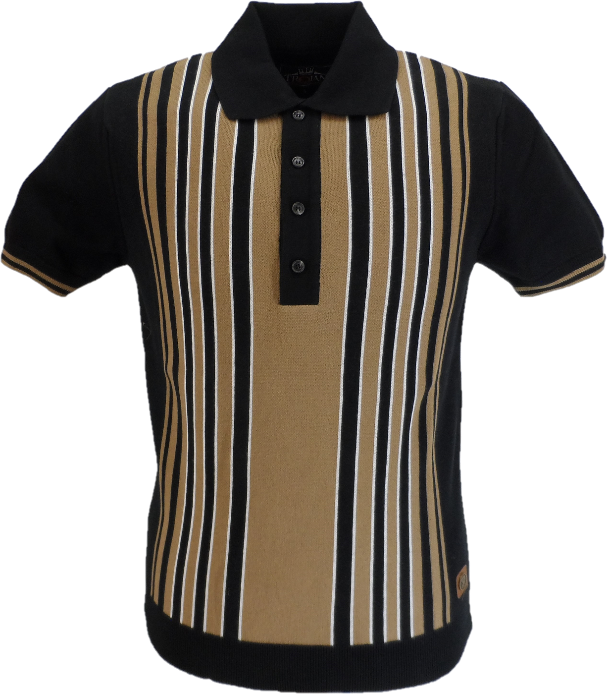 Trojan Mens Black Stripe Front Panel Polo Shirts