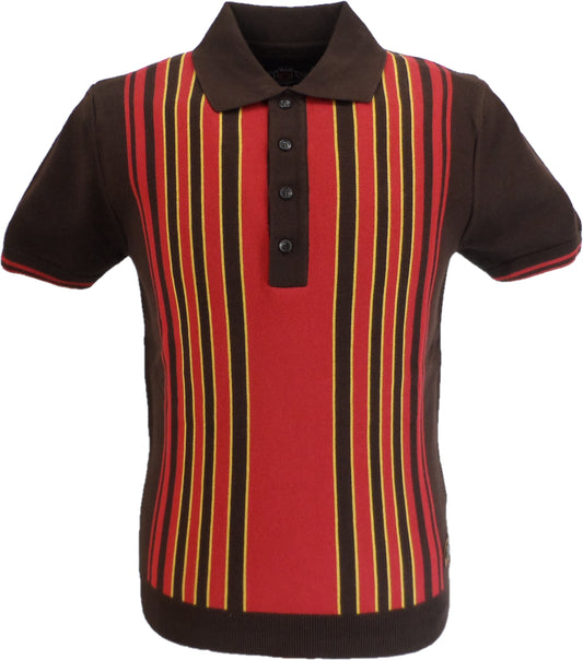 Trojan Mens Chocolate Brown Stripe Front Panel Polo Shirts