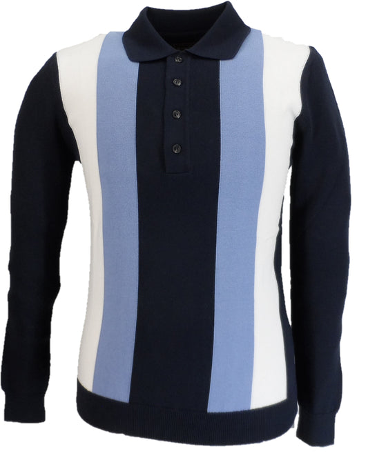 Ska & Soul Mens Best Blue Striped Knitted Polo Shirt