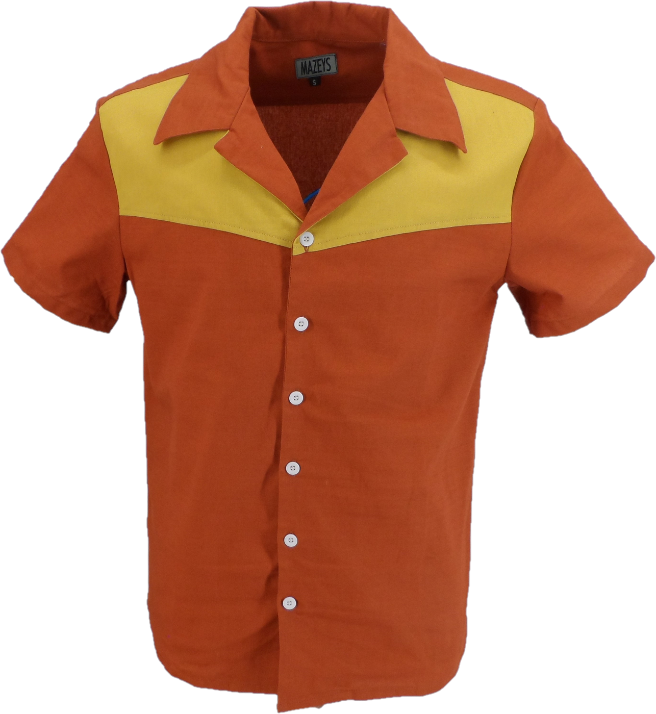 Mazeys Mens Retro Brown/Mustard Rockabilly Bowling Shirts