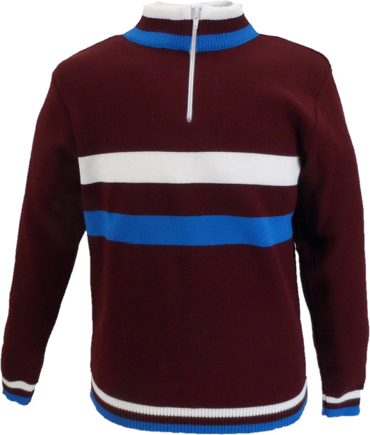 Mazeys Mens Port Red Retro Stripe Knitted Cycling Top