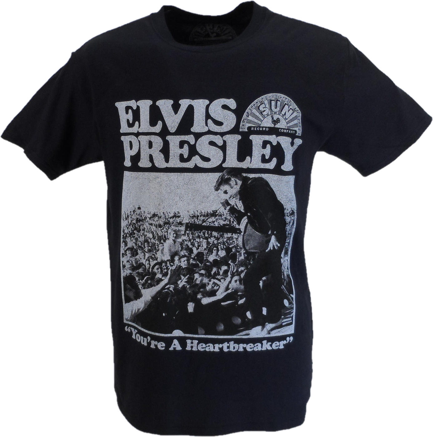 Mens Navy Blue Official Sun Records Elvis Heartbreaker T Shirt