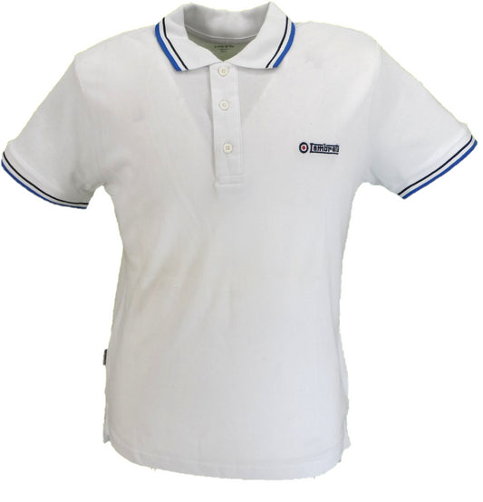 Lambretta White Blue Retro Target Logo 100% Cotton Polo Shirts