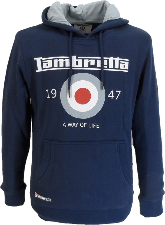 Lambretta Mens Navy Blue Target Logo Hooded Top