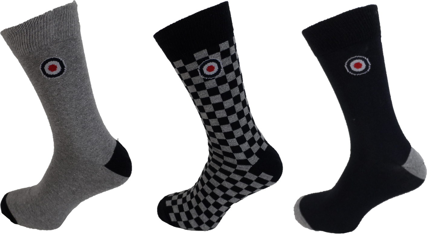 Lambretta Mens 3 Pair Grey/Navy Pack of Retro Socks