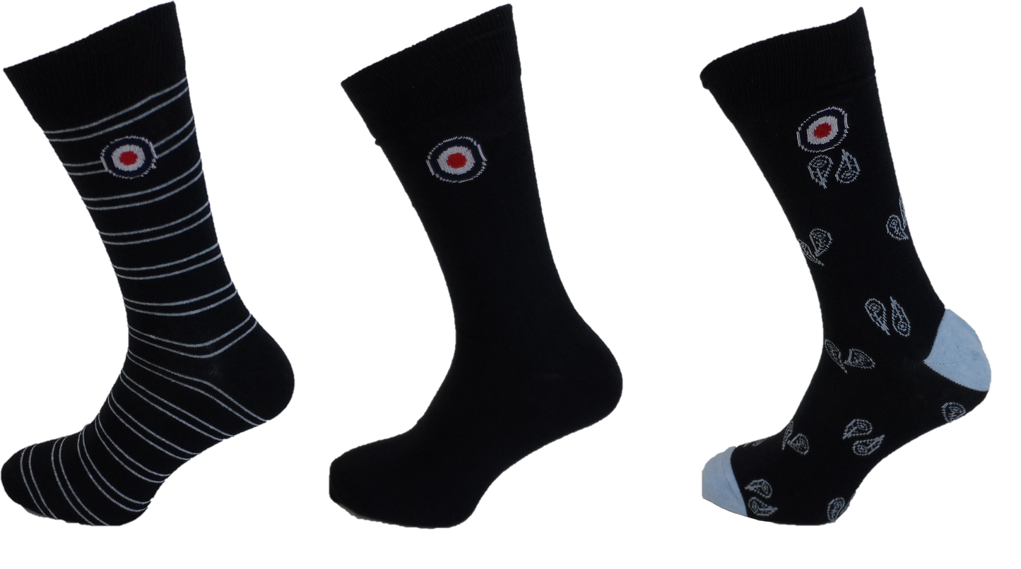 Lambretta Mens 3 Pair Pack of Navy/Grey Retro Socks