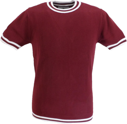 Madcap England Mens Burgundy Stripe Short Sleeve Mod Knit Jumper