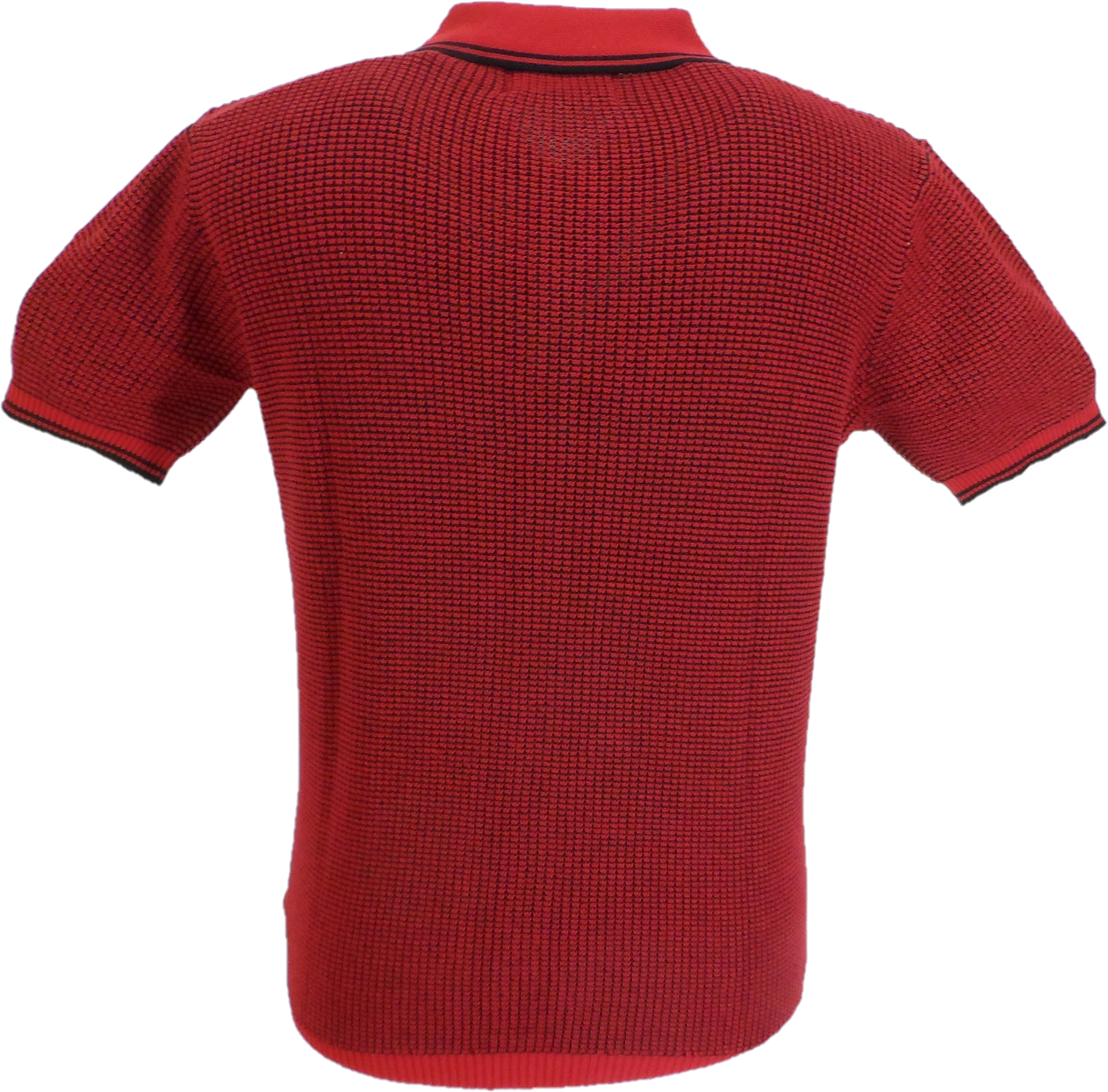 Madcap England Mens Red Retro Waffle Knitted Polo Cardigan