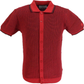 Madcap England Mens Red Retro Waffle Knitted Polo Cardigan