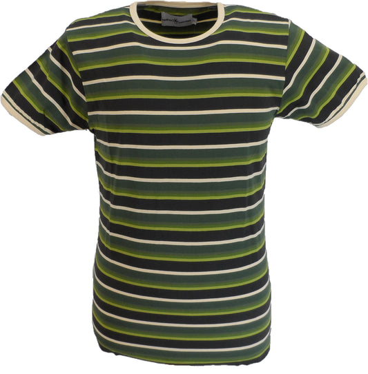 Madcap England Mens Green Multi Striped Ringer T Shirt