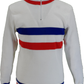 Mazeys Mens White Retro Stripe Knitted Cycling Top