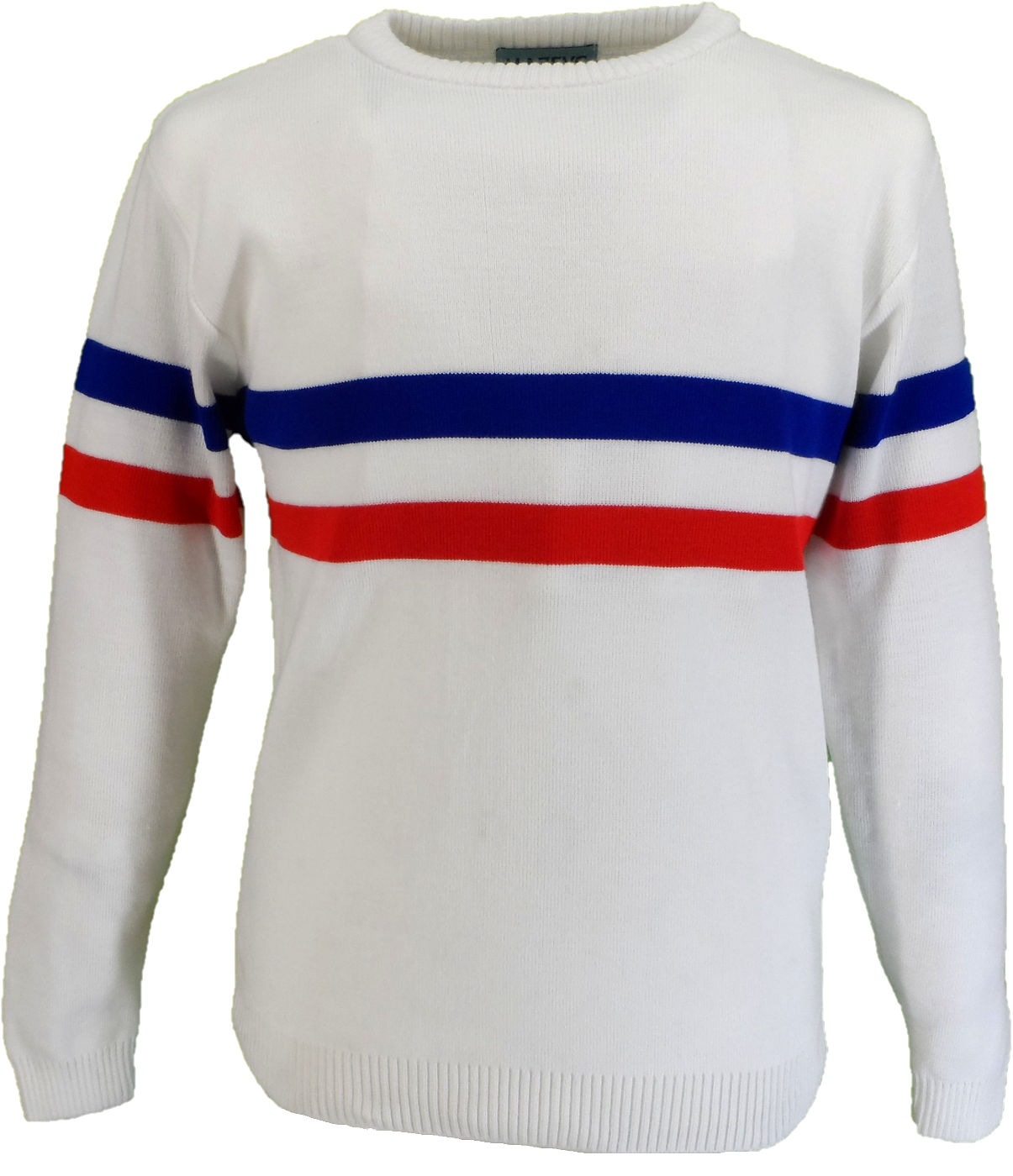 Mazeys Mens White Horizontal Stripe Crew Neck Jumper