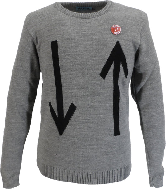 Mazeys Mens Grey Modern World Crew Neck Jumper